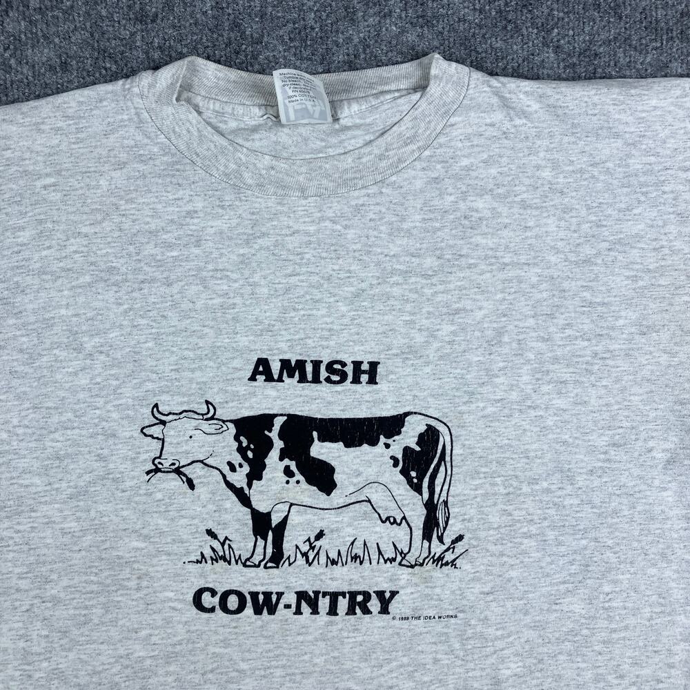 Funny T-Shirt Mens XL Gray Amish Cow-ntry Graphic Tee‎ Farm Humor Cow